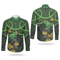 New Zealand Parakeet Bird Couples Matching Short Sleeve Bodycon Dress and Long Sleeve Button Shirt Maori Kakariki Kowhai Maori Pattern