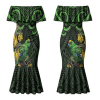 New Zealand Parakeet Bird Family Matching Mermaid Dress and Hawaiian Shirt Maori Kakariki Kowhai Maori Pattern