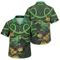 New Zealand Parakeet Bird Family Matching Off Shoulder Maxi Dress and Hawaiian Shirt Maori Kakariki Kowhai Maori Pattern