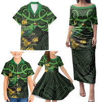New Zealand Parakeet Bird Family Matching Puletasi and Hawaiian Shirt Maori Kakariki Kowhai Maori Pattern