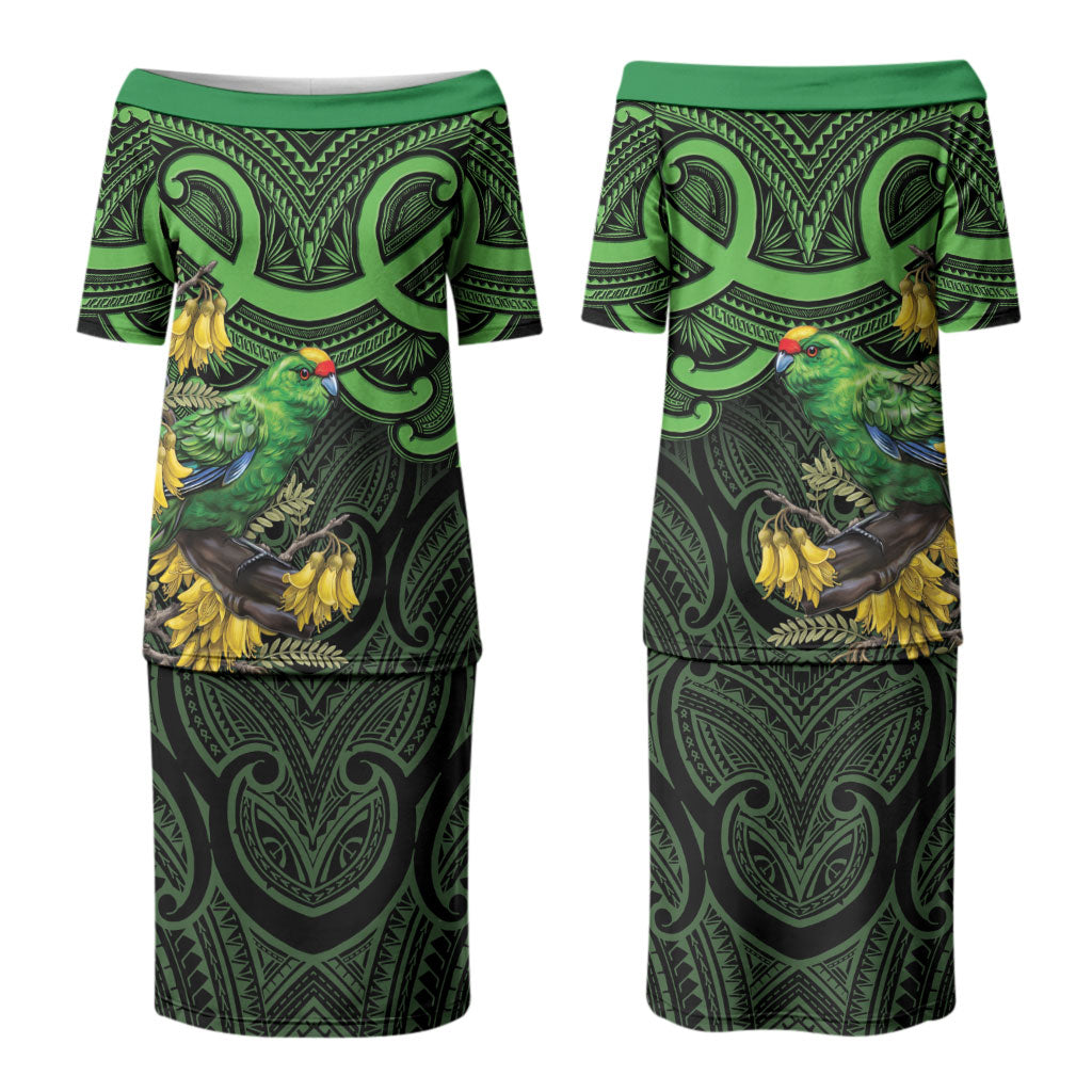 New Zealand Parakeet Bird Family Matching Puletasi and Hawaiian Shirt Maori Kakariki Kowhai Maori Pattern