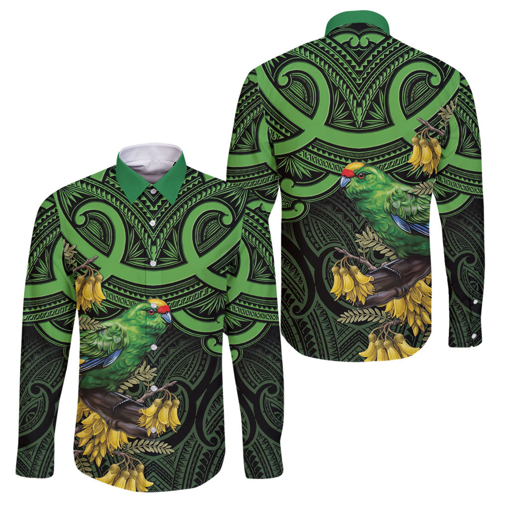 New Zealand Parakeet Bird Family Matching Summer Maxi Dress and Hawaiian Shirt Maori Kakariki Kowhai Maori Pattern