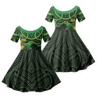 New Zealand Parakeet Bird Family Matching Summer Maxi Dress and Hawaiian Shirt Maori Kakariki Kowhai Maori Pattern