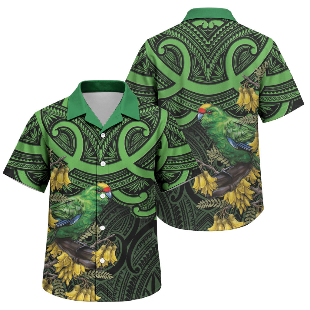 New Zealand Parakeet Bird Family Matching Summer Maxi Dress and Hawaiian Shirt Maori Kakariki Kowhai Maori Pattern