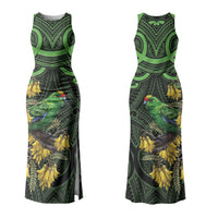 New Zealand Parakeet Bird Family Matching Tank Maxi Dress and Hawaiian Shirt Maori Kakariki Kowhai Maori Pattern