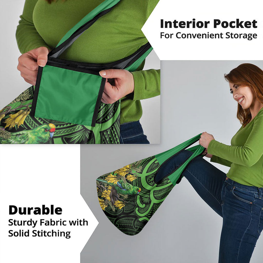 New Zealand Parakeet Bird Grocery Bag Maori Kakariki Kowhai Maori Pattern