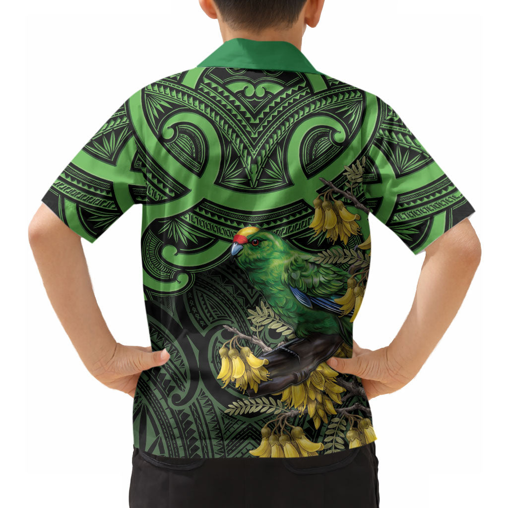 New Zealand Parakeet Bird Hawaiian Shirt Maori Kakariki Kowhai Maori Pattern