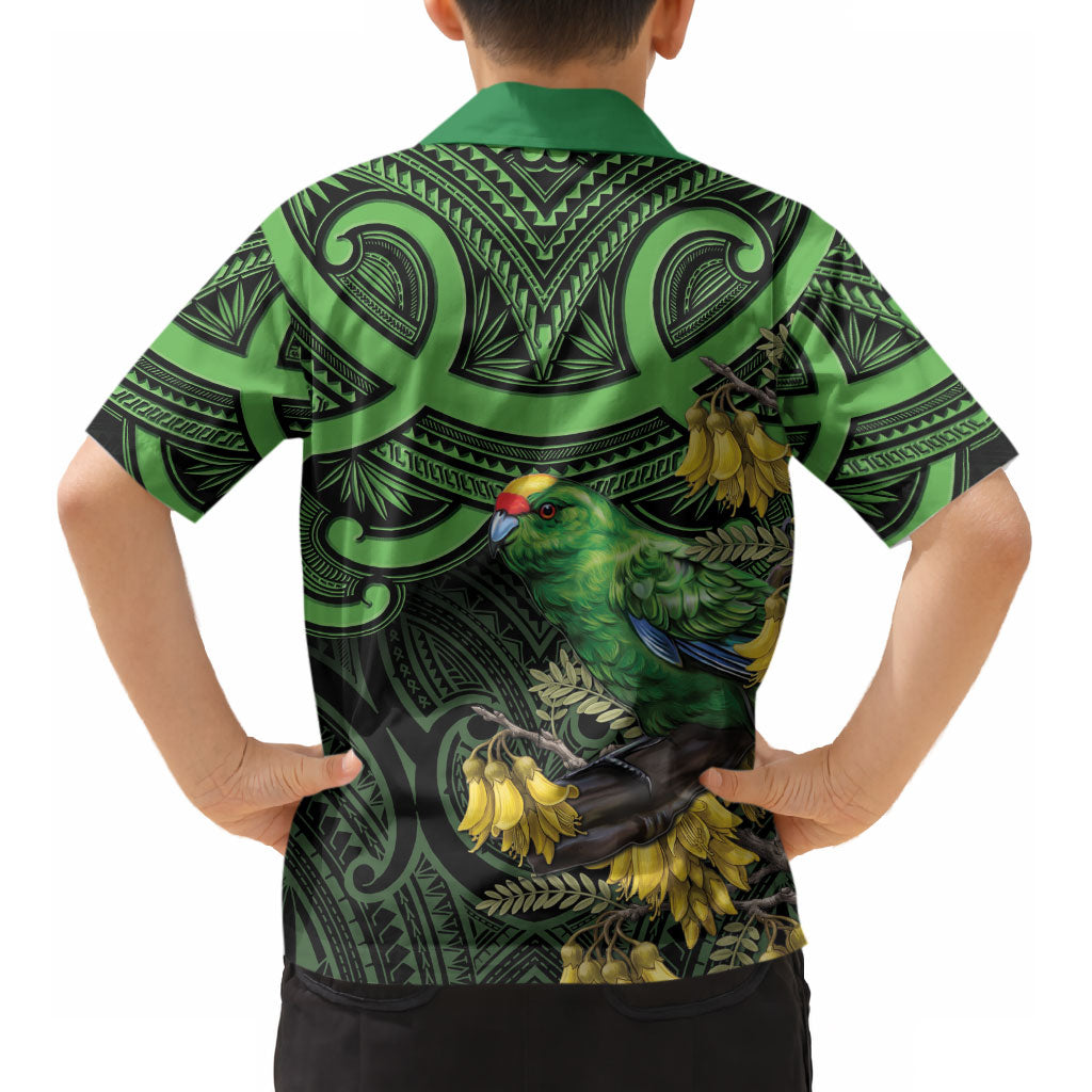 New Zealand Parakeet Bird Kid Hawaiian Shirt Maori Kakariki Kowhai Maori Pattern