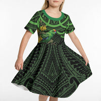 New Zealand Parakeet Bird Kid Short Sleeve Dress Maori Kakariki Kowhai Maori Pattern