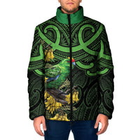 New Zealand Parakeet Bird Padded Jacket Maori Kakariki Kowhai Maori Pattern