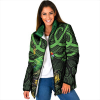 New Zealand Parakeet Bird Padded Jacket Maori Kakariki Kowhai Maori Pattern