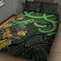 New Zealand Parakeet Bird Quilt Bed Set Maori Kakariki Kowhai Maori Pattern