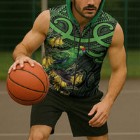 New Zealand Parakeet Bird Sleeveless Zip Hoodie Maori Kakariki Kowhai Maori Pattern