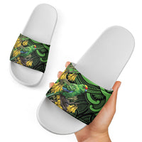 New Zealand Parakeet Bird Slide Sandals Maori Kakariki Kowhai Maori Pattern