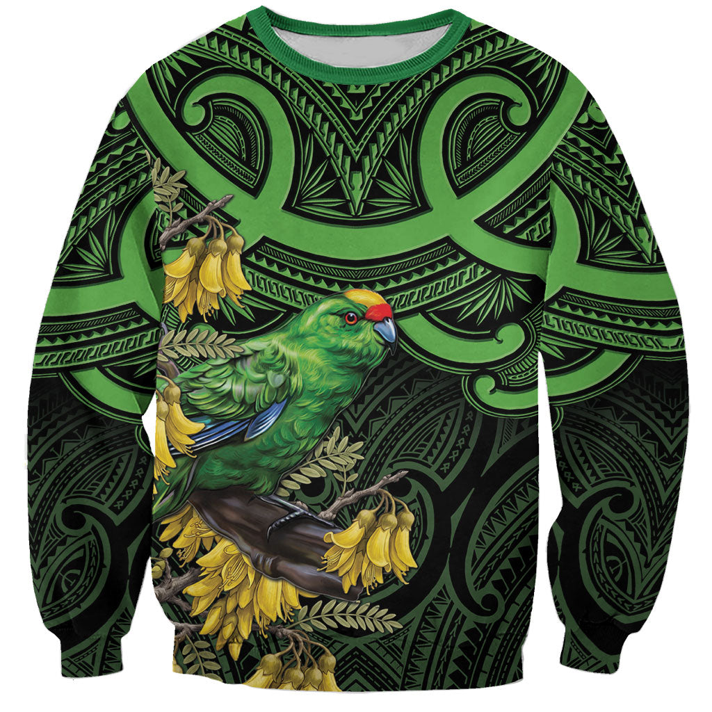 New Zealand Parakeet Bird Sweatshirt Maori Kakariki Kowhai Maori Pattern