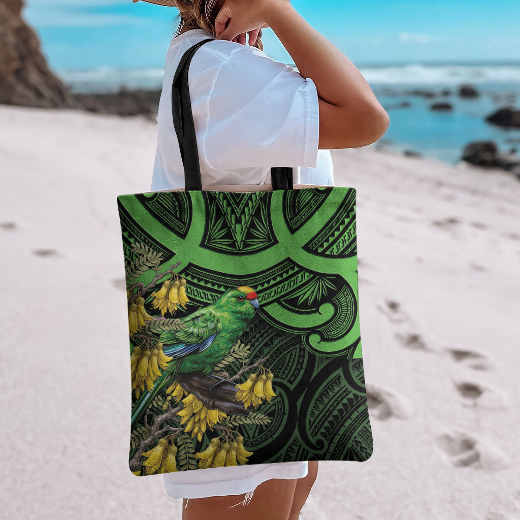 New Zealand Parakeet Bird Tote Bag Maori Kakariki Kowhai Maori Pattern