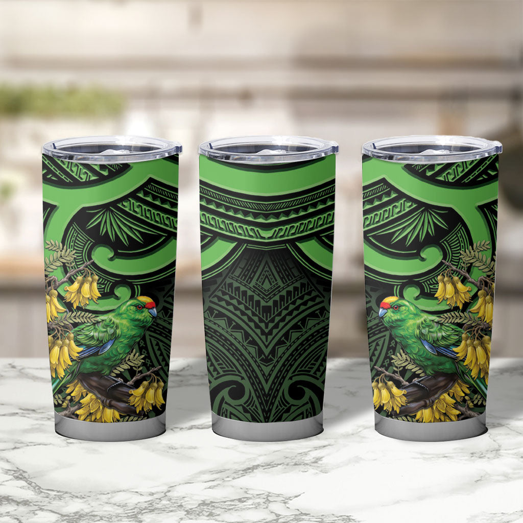 New Zealand Parakeet Bird Tumbler Cup Maori Kakariki Kowhai Maori Pattern