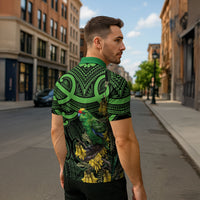 New Zealand Parakeet Bird Zipper Polo Shirt Maori Kakariki Kowhai Maori Pattern