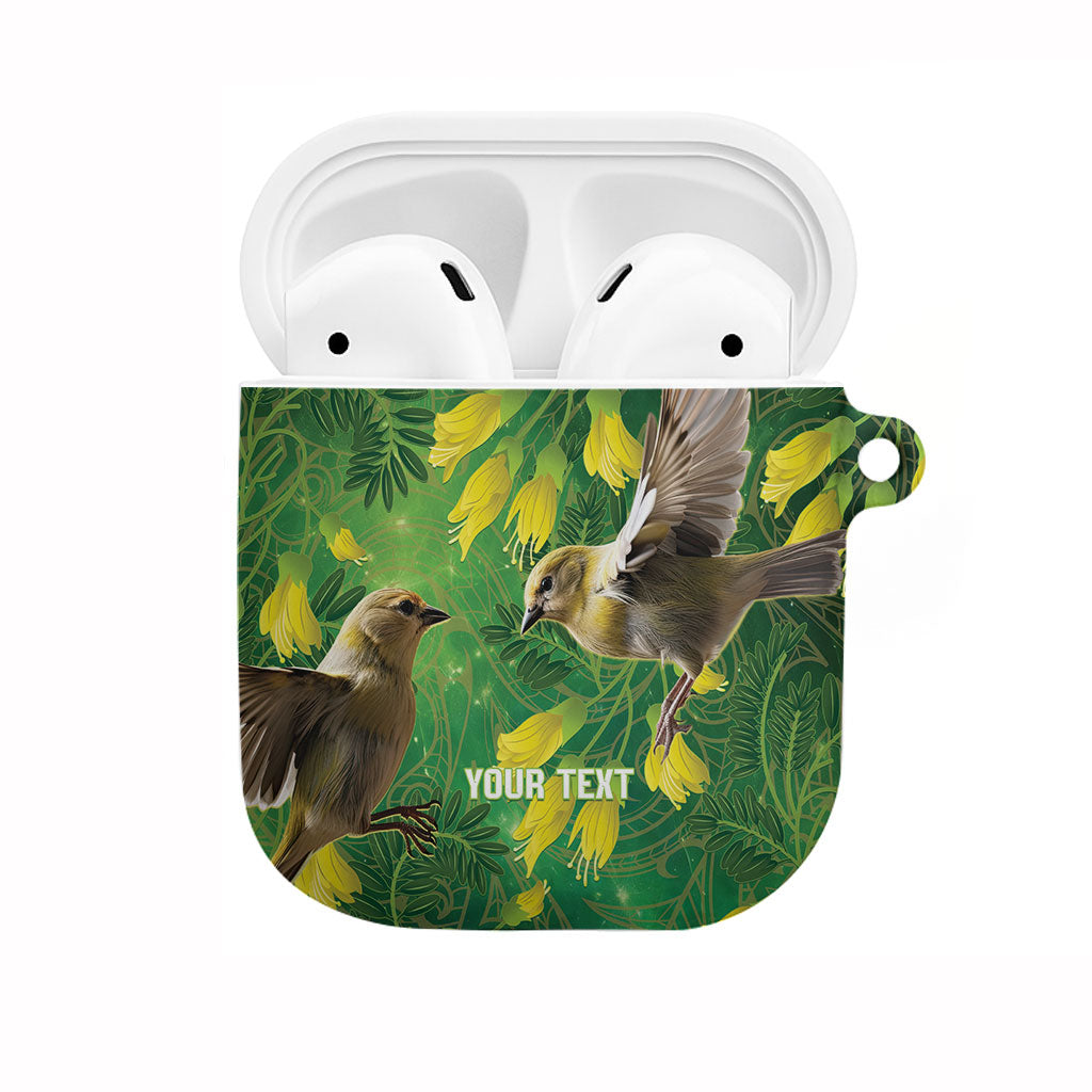 Bellbird New Zealand Personalised AirPods Case Kowhai Flower Maori Pattern LT22 Green - Polynesian Pride