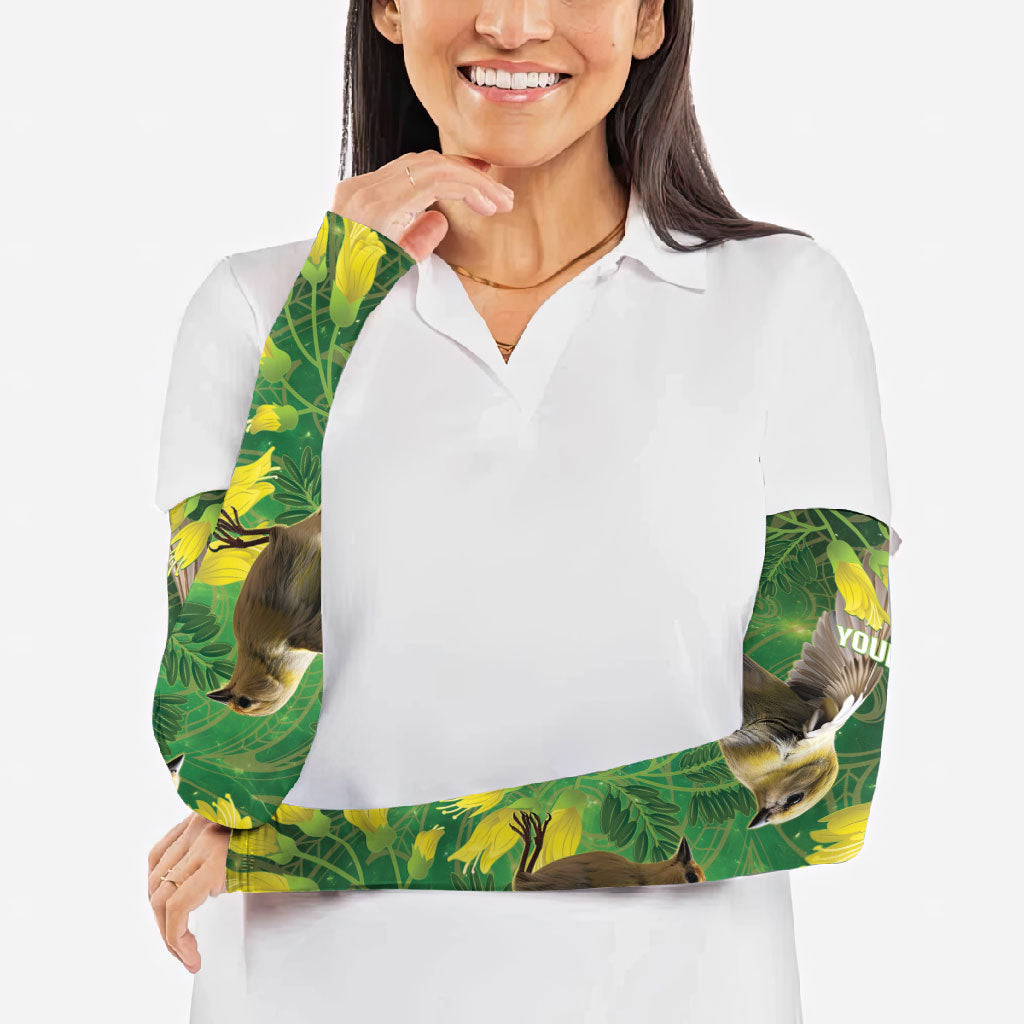 Bellbird New Zealand Personalised Arm Sleeves Kowhai Flower Maori Pattern