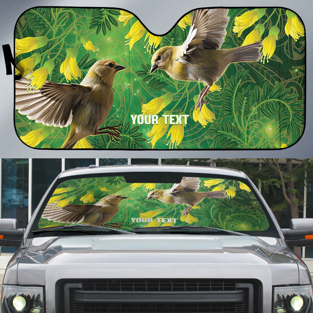 Bellbird New Zealand Personalised Auto Sun Shade Kowhai Flower Maori Pattern