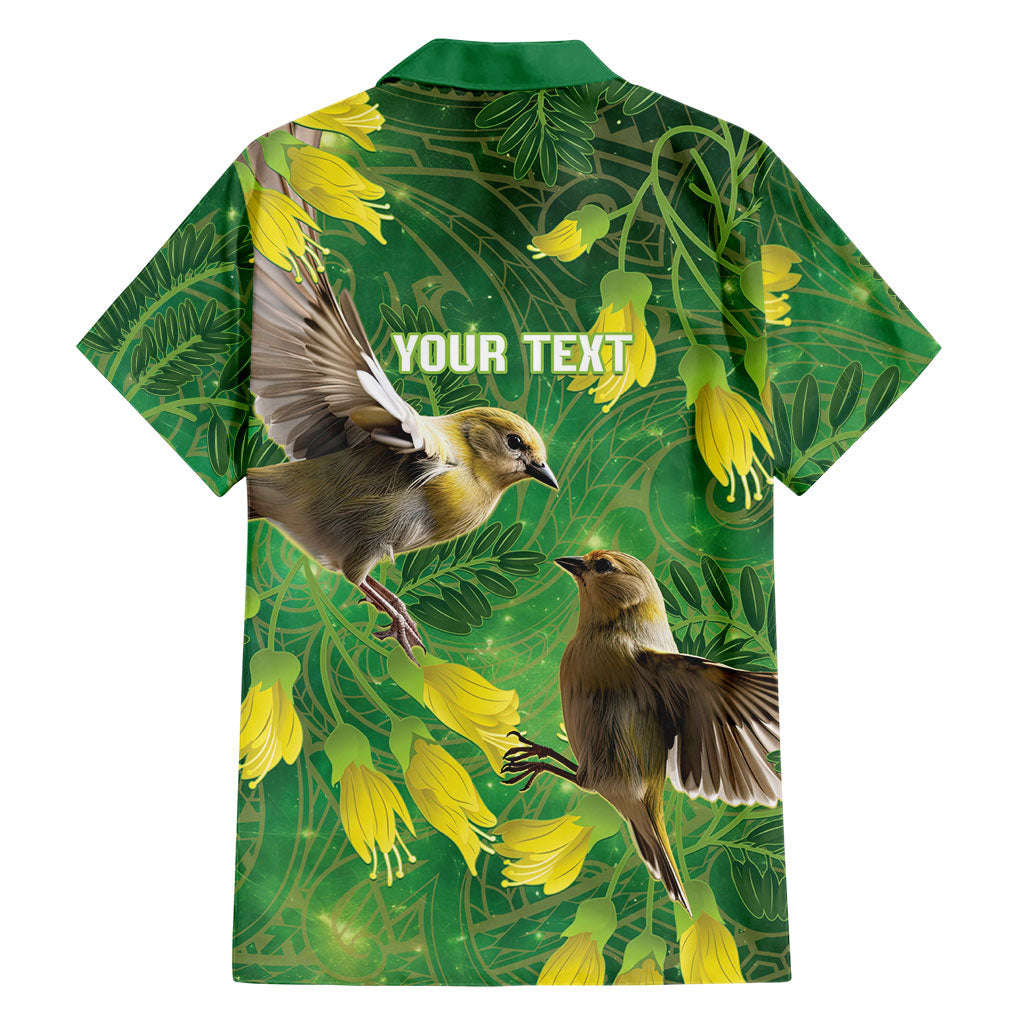 Bellbird New Zealand Personalised Family Matching Long Sleeve Bodycon Dress and Hawaiian Shirt Kowhai Flower Maori Pattern