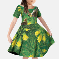 Bellbird New Zealand Personalised Family Matching Mermaid Dress and Hawaiian Shirt Kowhai Flower Maori Pattern