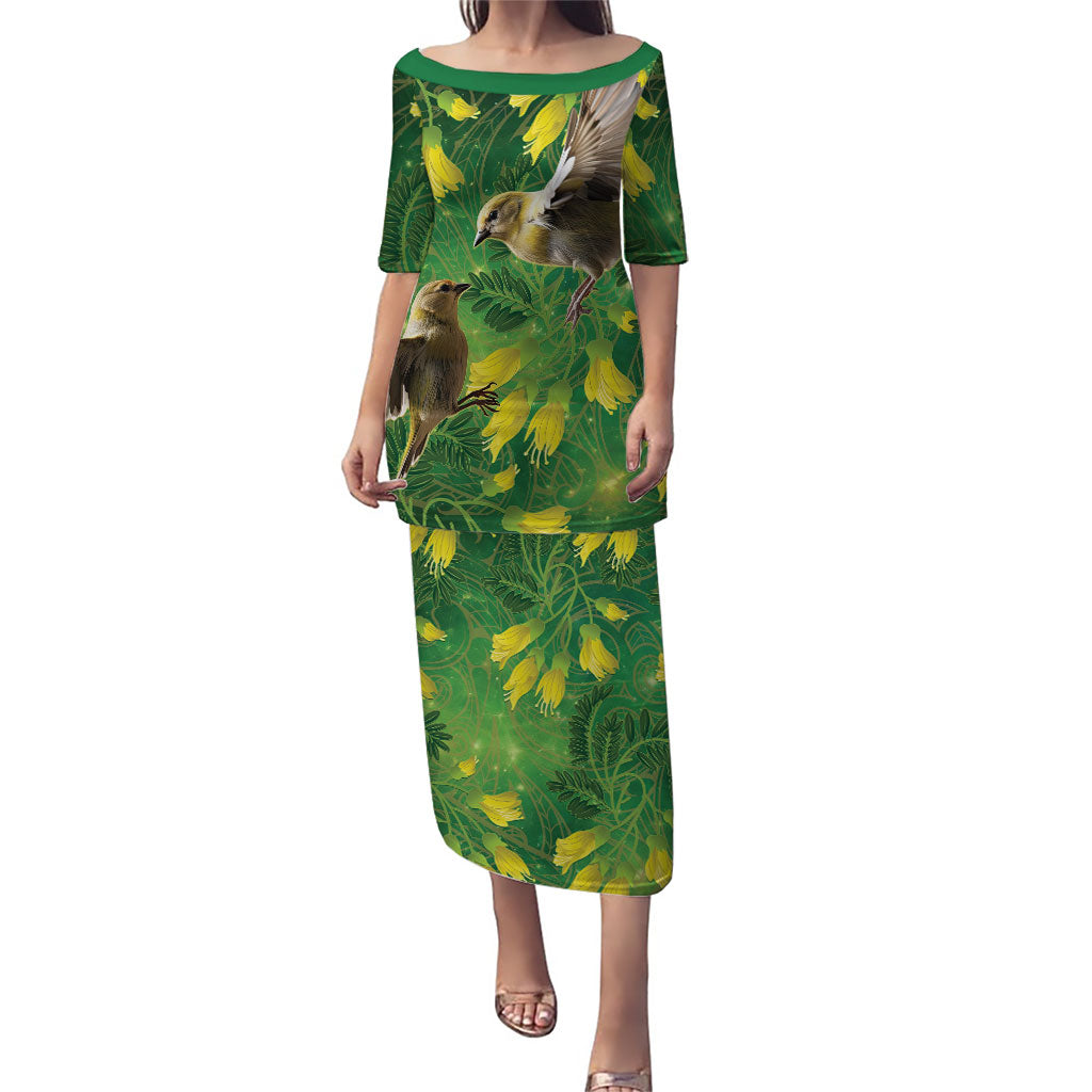 Bellbird New Zealand Personalised Family Matching Puletasi and Hawaiian Shirt Kowhai Flower Maori Pattern