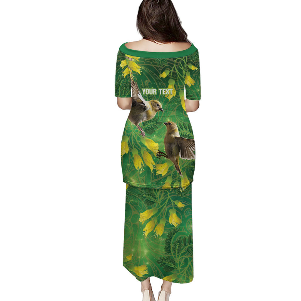 Bellbird New Zealand Personalised Family Matching Puletasi and Hawaiian Shirt Kowhai Flower Maori Pattern