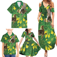 Bellbird New Zealand Personalised Family Matching Summer Maxi Dress and Hawaiian Shirt Kowhai Flower Maori Pattern