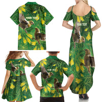 Bellbird New Zealand Personalised Family Matching Summer Maxi Dress and Hawaiian Shirt Kowhai Flower Maori Pattern