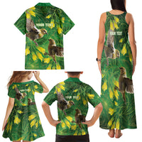 Bellbird New Zealand Personalised Family Matching Tank Maxi Dress and Hawaiian Shirt Kowhai Flower Maori Pattern