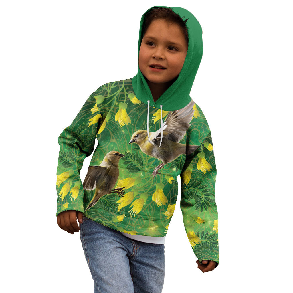 Bellbird New Zealand Personalised Kid Hoodie Kowhai Flower Maori Pattern LT22 - Polynesian Pride