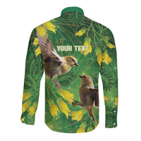 Bellbird New Zealand Personalised Long Sleeve Button Shirt Kowhai Flower Maori Pattern LT22 - Polynesian Pride