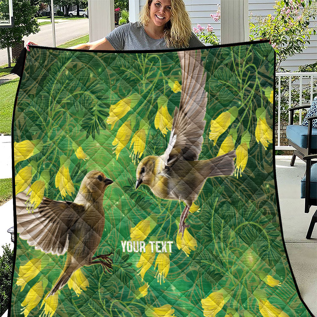 Bellbird New Zealand Personalised Quilt Kowhai Flower Maori Pattern LT22 Green - Polynesian Pride