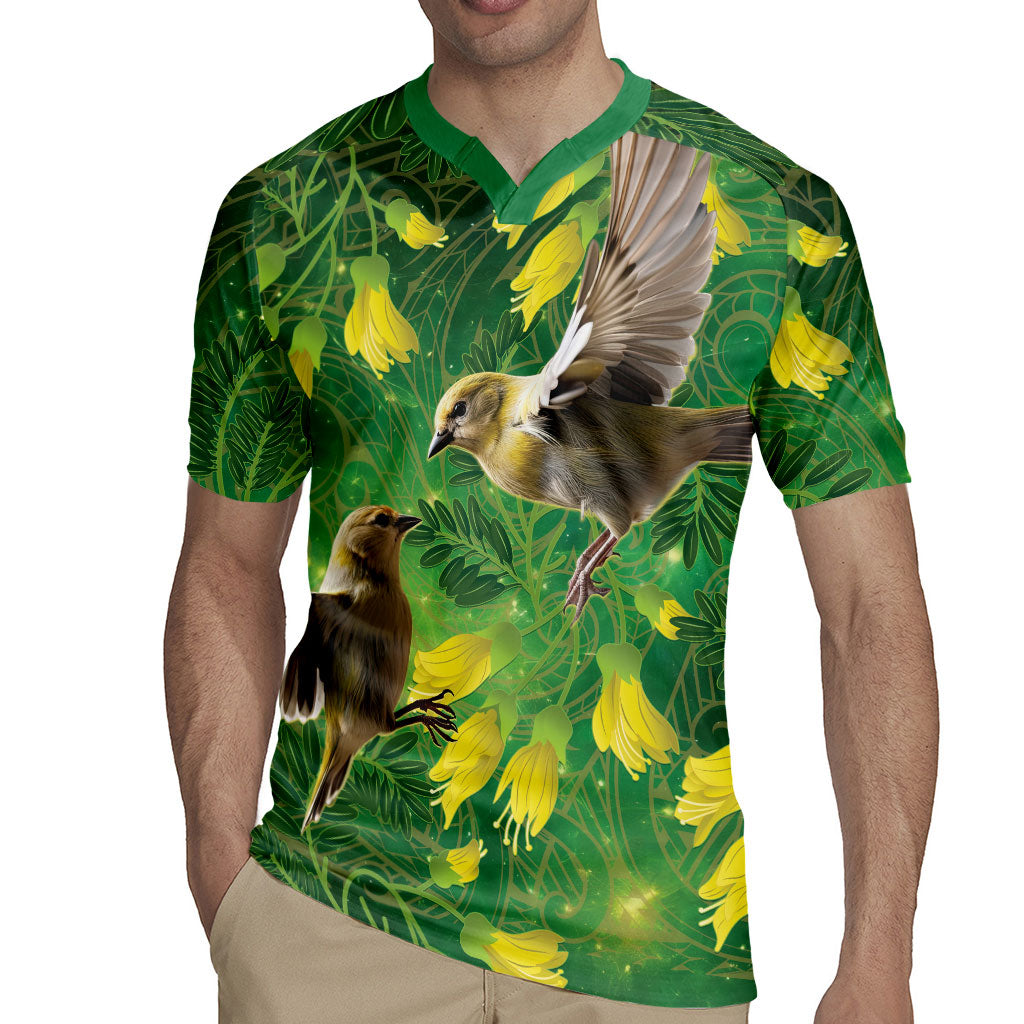 Bellbird New Zealand Personalised Rugby Jersey Kowhai Flower Maori Pattern
