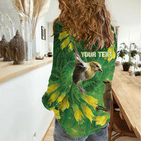 Bellbird New Zealand Personalised Women Casual Shirt Kowhai Flower Maori Pattern