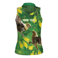 Bellbird New Zealand Personalised Women Sleeveless Polo Shirt Kowhai Flower Maori Pattern