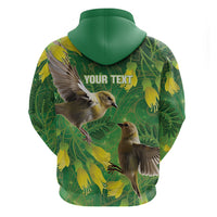 Bellbird New Zealand Personalised Zip Hoodie Kowhai Flower Maori Pattern LT22 - Polynesian Pride
