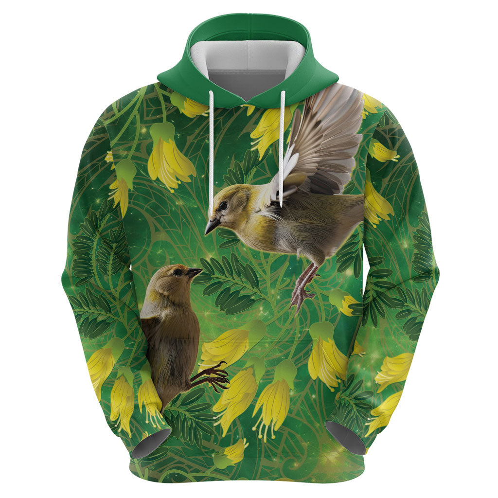 Bellbird New Zealand Personalised Zip Hoodie Kowhai Flower Maori Pattern LT22 - Polynesian Pride