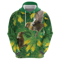 Bellbird New Zealand Personalised Zip Hoodie Kowhai Flower Maori Pattern LT22 - Polynesian Pride