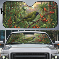 Bellbird New Zealand Personalised Auto Sun Shade Korimako Harakeke Flower Native Forest LT22 Green - Polynesian Pride