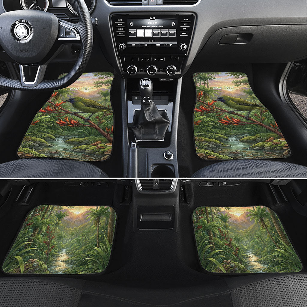 Bellbird New Zealand Personalised Car Mats Korimako Harakeke Flower Native Forest