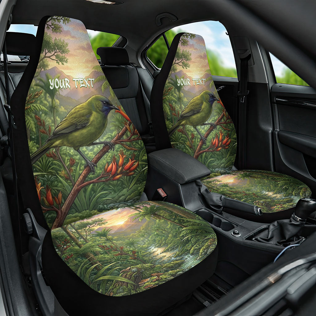 Bellbird New Zealand Personalised Car Seat Cover Korimako Harakeke Flower Native Forest