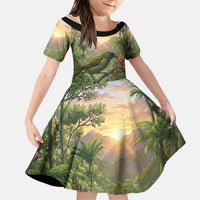 Bellbird New Zealand Personalised Family Matching Summer Maxi Dress and Hawaiian Shirt Korimako Harakeke Flower Native Forest