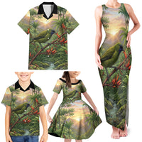 Bellbird New Zealand Personalised Family Matching Tank Maxi Dress and Hawaiian Shirt Korimako Harakeke Flower Native Forest