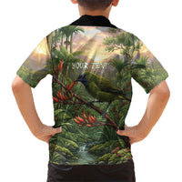 Bellbird New Zealand Personalised Kid Hawaiian Shirt Korimako Harakeke Flower Native Forest