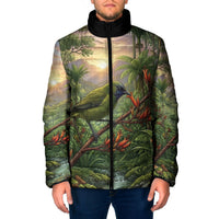 Bellbird New Zealand Personalised Padded Jacket Korimako Harakeke Flower Native Forest