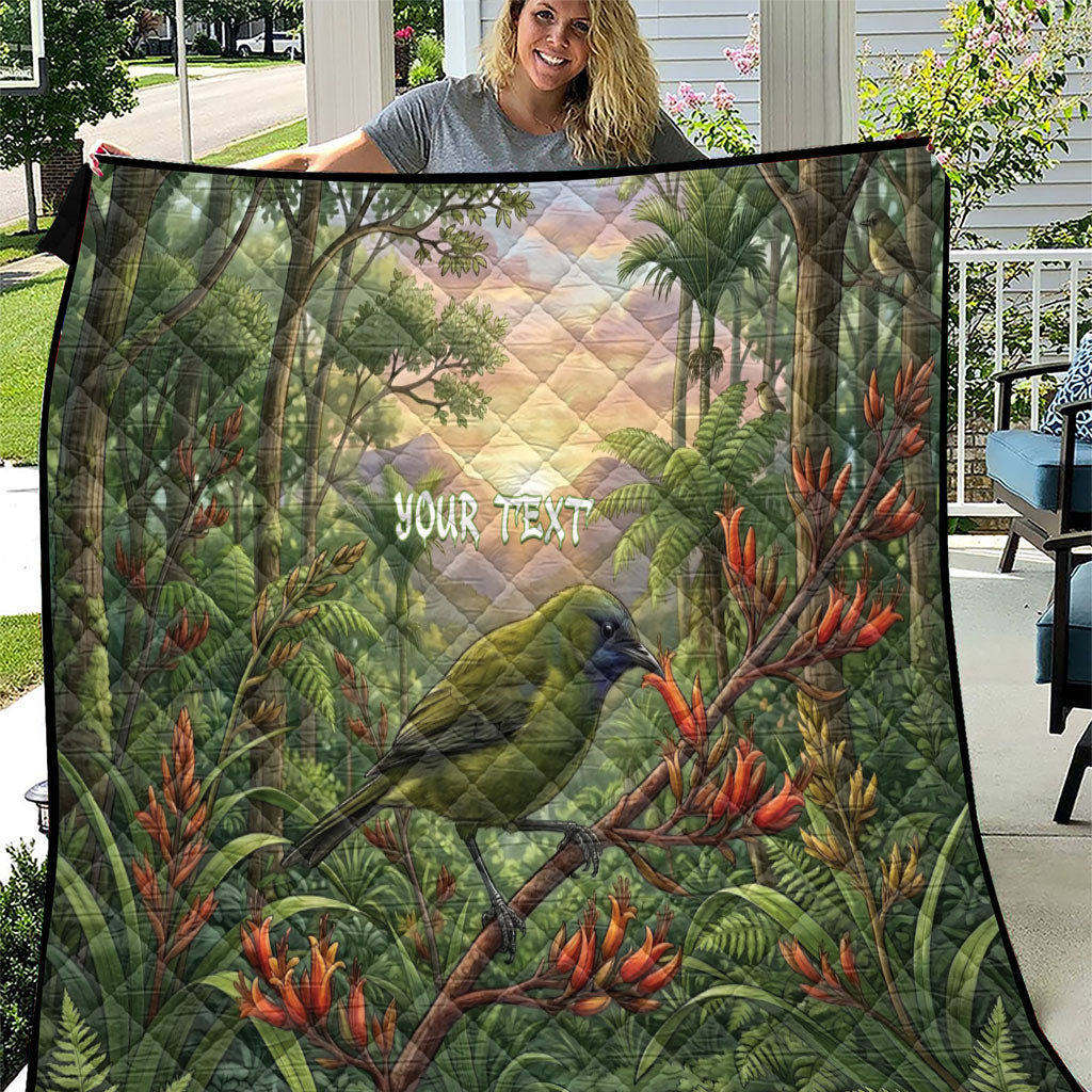 Bellbird New Zealand Personalised Quilt Korimako Harakeke Flower Native Forest LT22 Green - Polynesian Pride