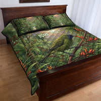 Bellbird New Zealand Personalised Quilt Bed Set Korimako Harakeke Flower Native Forest